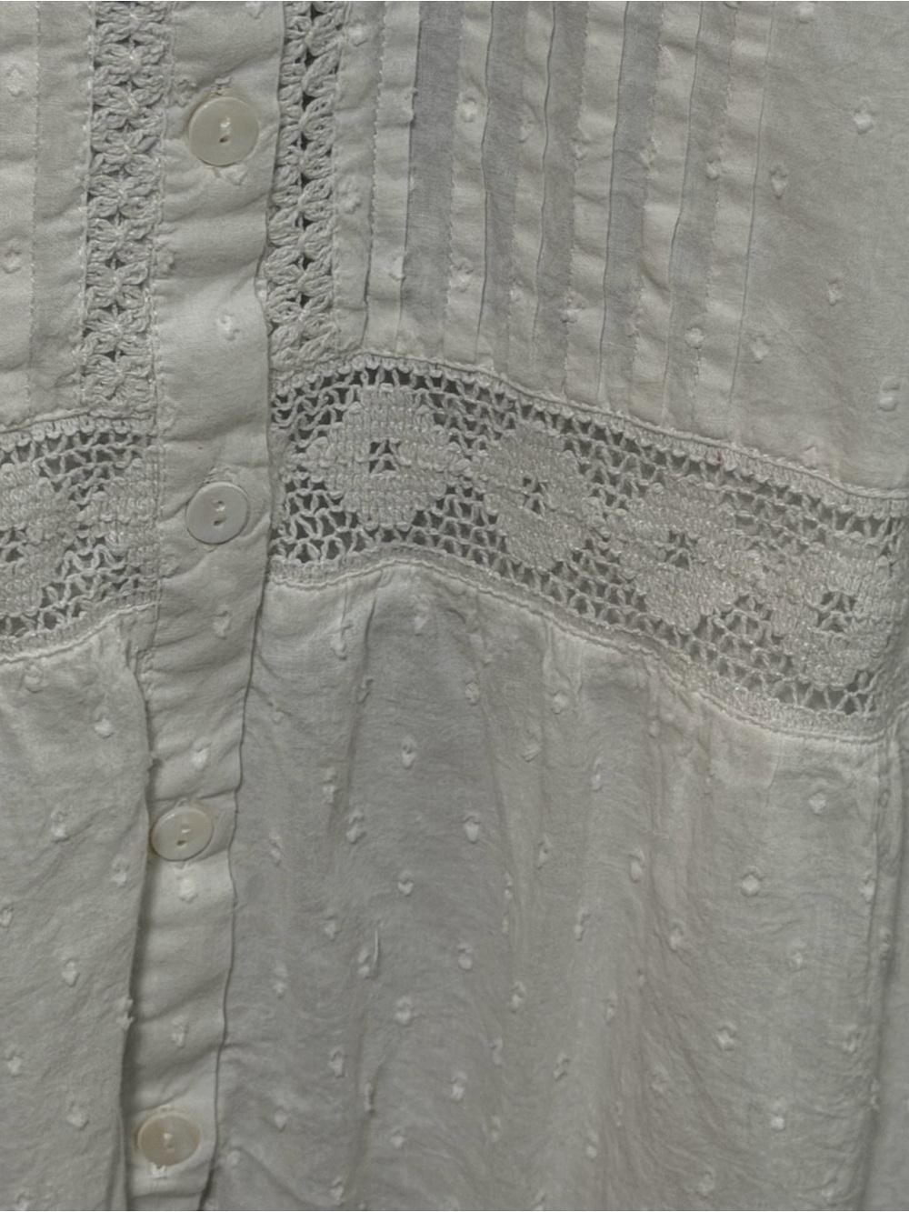 White Button-Front Midi Dress with Lace Trim - Picture 11 of 15